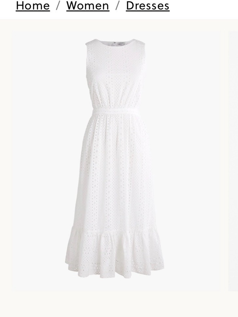 J. Crew White Eyelet Midi Dress with Ruffled Hem